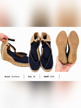 Toni Pons Navy Espadrille Wedge Sandals with Ankle Tie